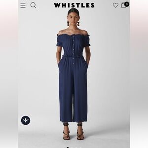 WHISTLES Rosalia Bardot Navy Jumpsuit